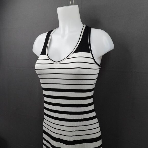 Womens Tank Dress XS Black White Knit Sundress Maxi Y2K Retro Statement Coastal - Picture 3 of 11